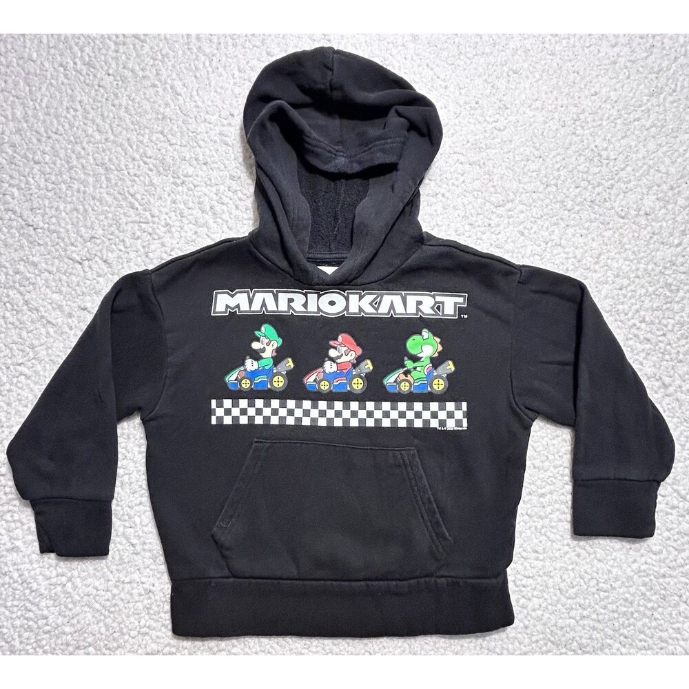 Old Navy Mario Kart Nintendo Hoodie Boys XS 5 Black Graphic Pullover Sweatshirt